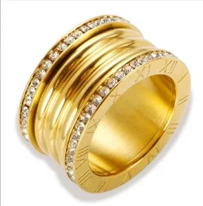 Personality Round Beads Ring Band Small Clear Crystal Zircon Waterproof Stainless Steel Gold Rings Simple Granular Fine Jewelry