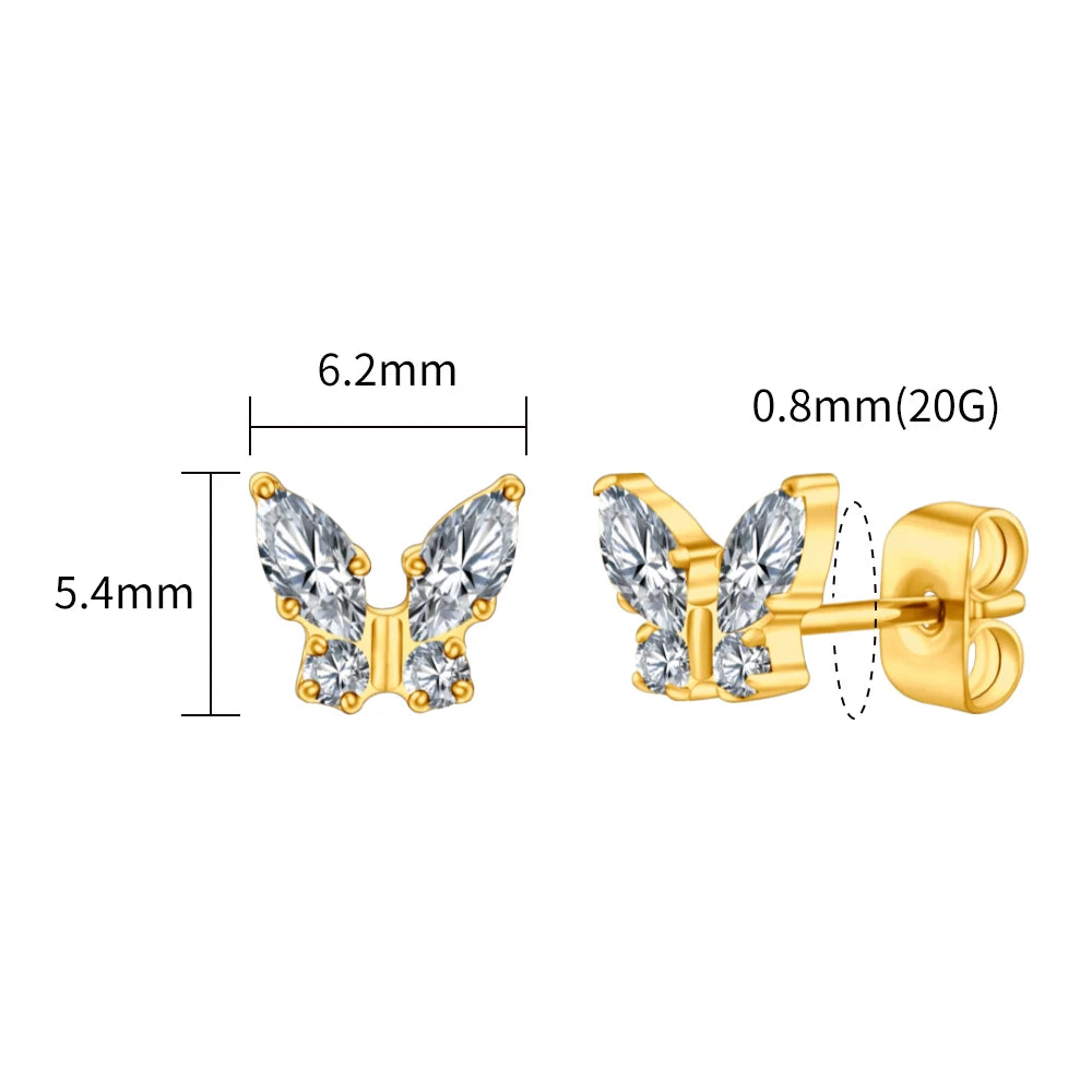 1 Pair Right Grand ASTM F136 Titanium CZ Marquise Butterfly Stud Earrings 20G Gorgeous Insect Push Back Piercing Jewelry Gift