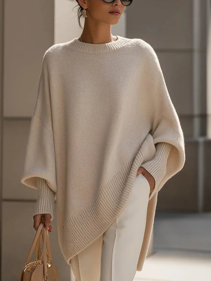 New women's autumn and winter round neck long-sleeved tops knitted pullover loose lazy style solid color women's casual sweater