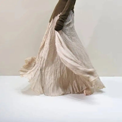 Pleated Long Skirts Women 2026 Spring Summer Fashion Loose Casual Elegant Maxi Skirt