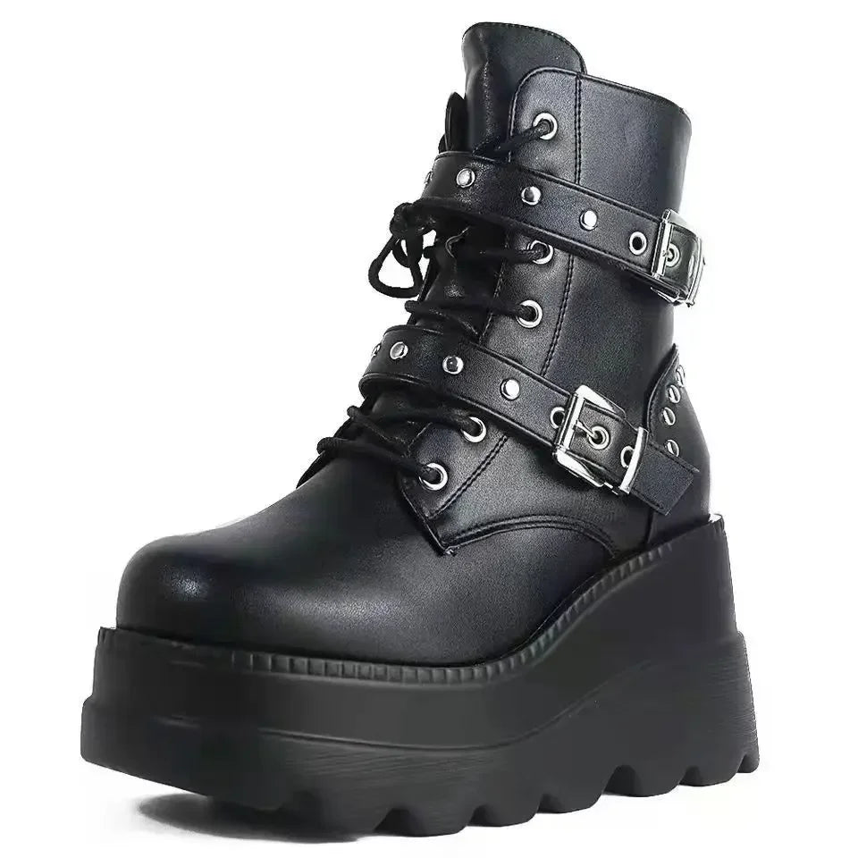 Women's Lace-Up Buckle-Detail Platform Boots