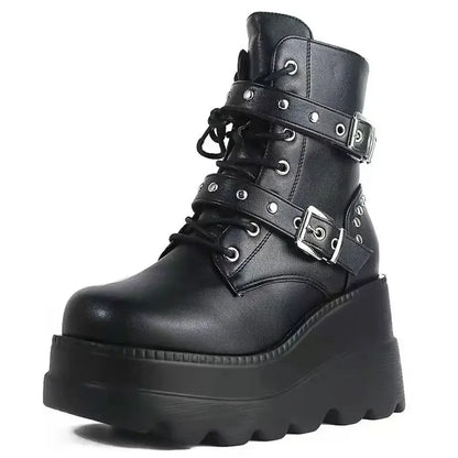 Women's Lace-Up Buckle-Detail Platform Boots