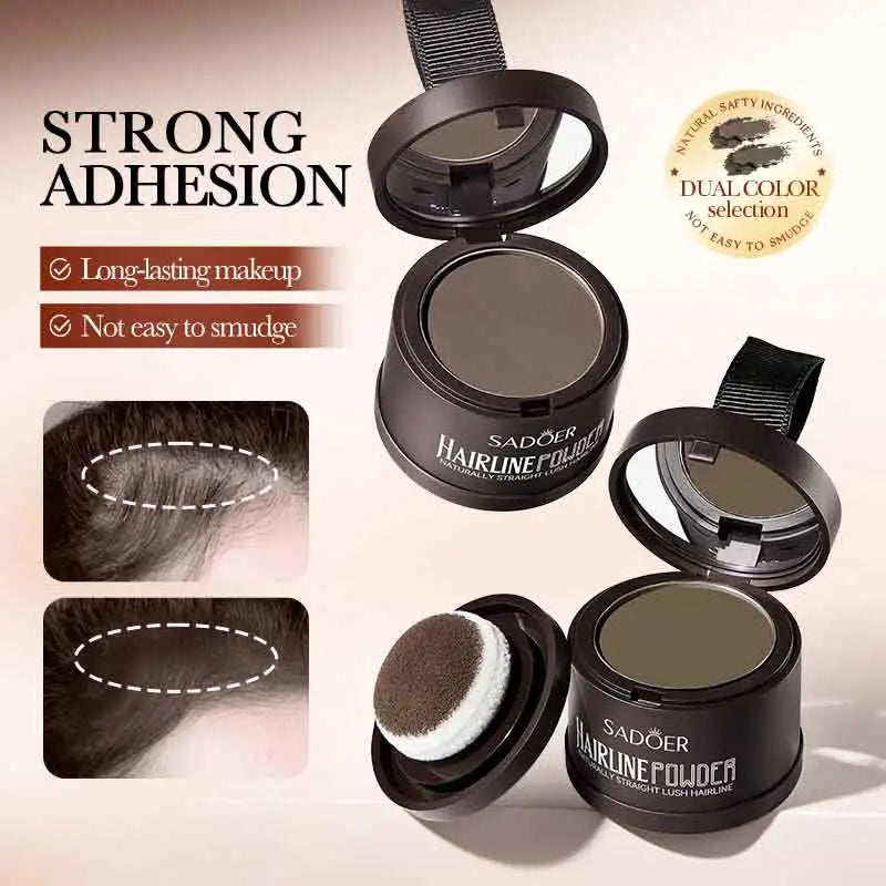 SADOER Hairline Shadow Powder with Brush Water Sweat Resistant Hair Loss Concealer Bald Spot Concealing Hair Powder Women Men