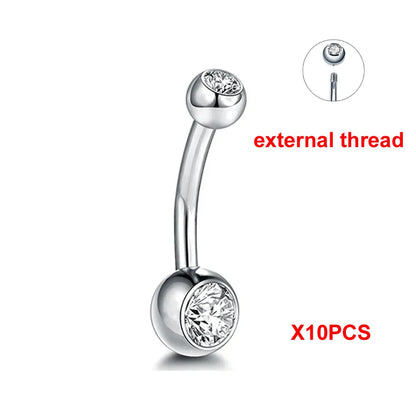 10Pcs/lot G23 Titanium Belly Button Rings Crystal Navel Barbell Rings Belly Piercing Jewelry for Sexy Women Navel Piercing 14G
