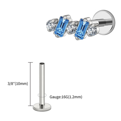 Right Grand ASTM F136 Titanium 16G Baguette CZ Climber Stud Earring Cluster Cartilage Helix Labret Stud Piercing Body Jewelry