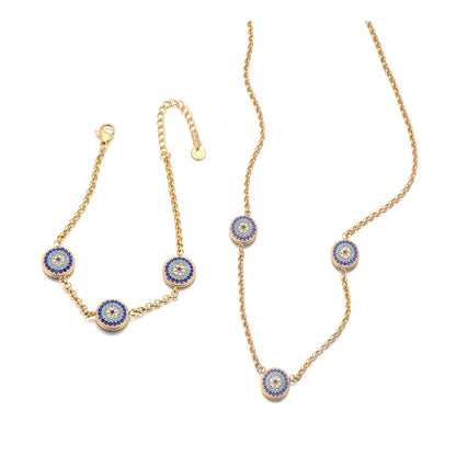 Lokaer Classic Lucky Blue CZ Evil Eye Turkey Bracelet Necklace For Women 316L Stainless Steel Rhinestone Fashion Jewelry B25145