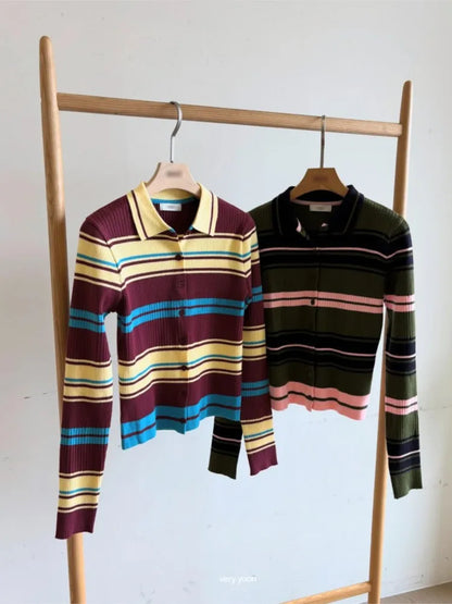 Knitted Autumn Striped Cardigan Pullover Sweater Women Long SLeeve Fashion Casual Ladies Sweaters Korean Style Woman Cardigans