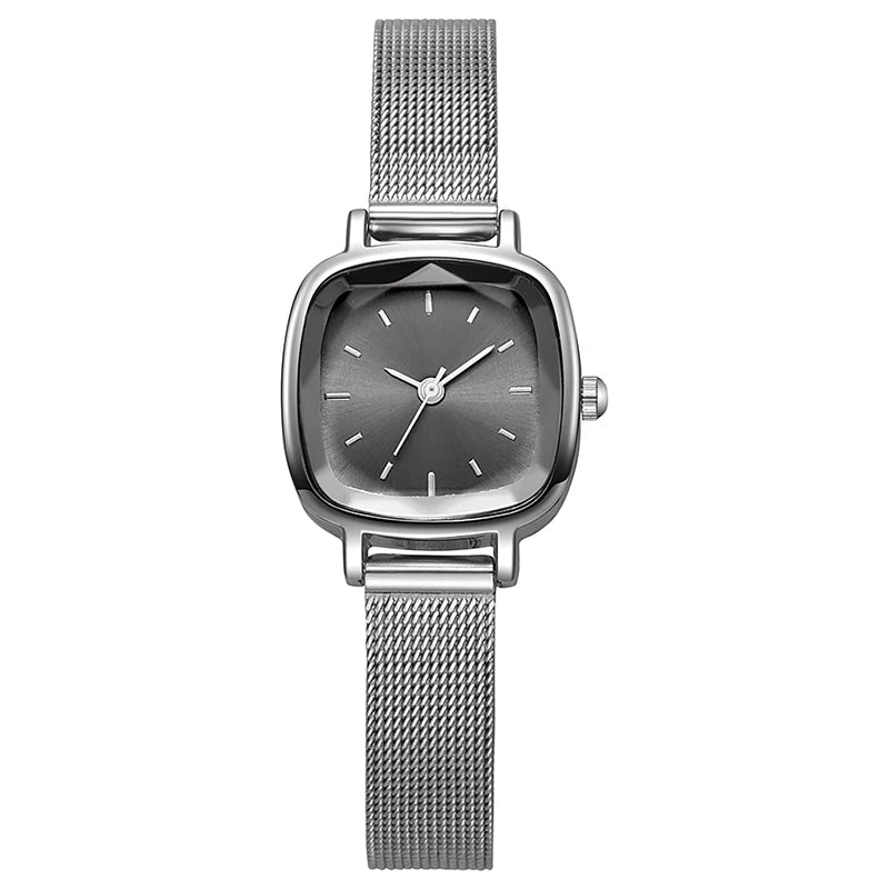 Minimalist Square Ladies Quartz Watch Silver Alloy Strap Retro Simple Dial Women Wristwatch Elegant Female Watch