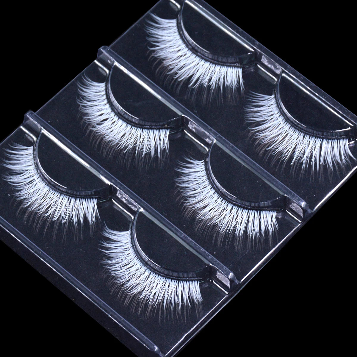 3 Pairs Fluffy Lace White Eyelashes 3D Natural Colored Artificial Vegan Silk Eye Lashes For Cosplay Halloween Makeup Party