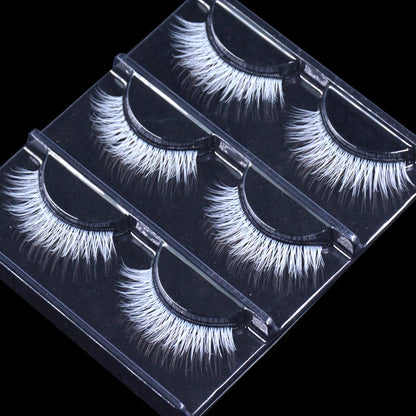 3 Pairs Fluffy Lace White Eyelashes 3D Natural Colored Artificial Vegan Silk Eye Lashes For Cosplay Halloween Makeup Party