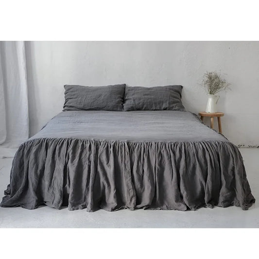 Ins Style Linen Bed Skirt 100% Single Piece Plain Color Ruffled Edge Scallop Mattress Cover Flouncing Bed Skirt for Home Decor