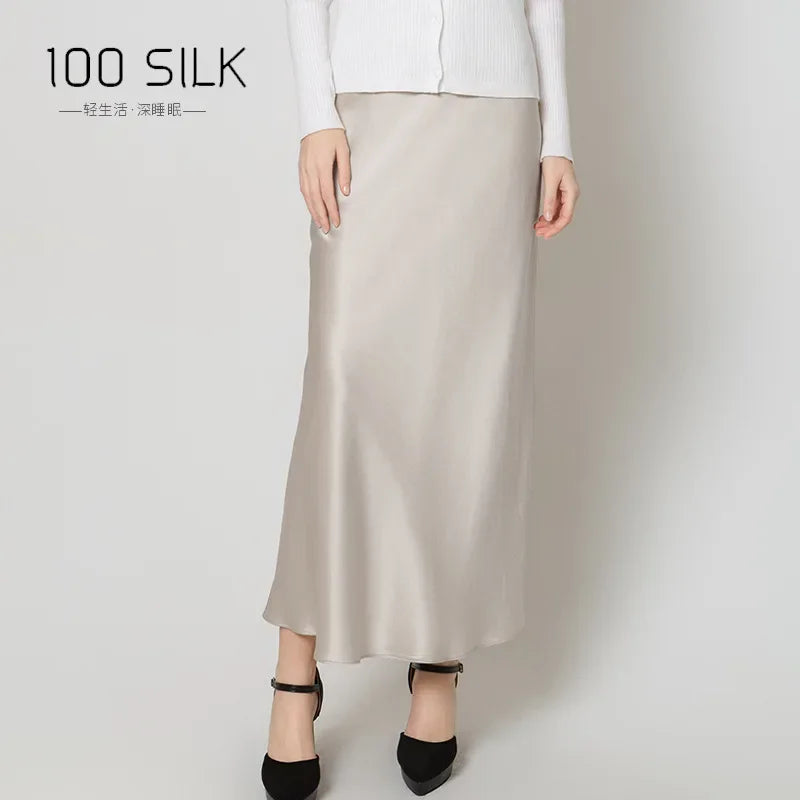 22mm Heavy Silk Skirt Spring and Summer 100% Mulberry Silk Glossy Long Hip Skirt Elastic High Waist Thin Fishtail Skirt