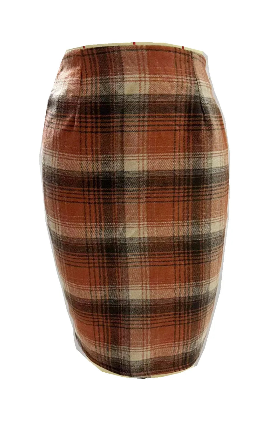 2025 Autumn and Winter Women's Plaid Hip Skirt Zipper Slim Wool Blend Fashion Office Pencil Skirts Midi Skirt