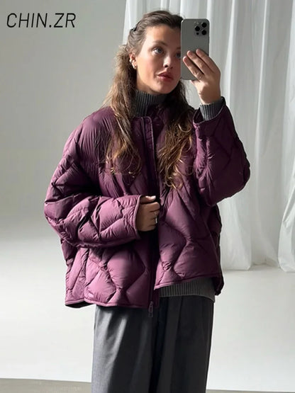 Fashion Women's Quilted Padded Jacket Loose O-neck Single Breasted Pockets Full Sleeve Cotton Coats 2026  Winter Lady Jacket New