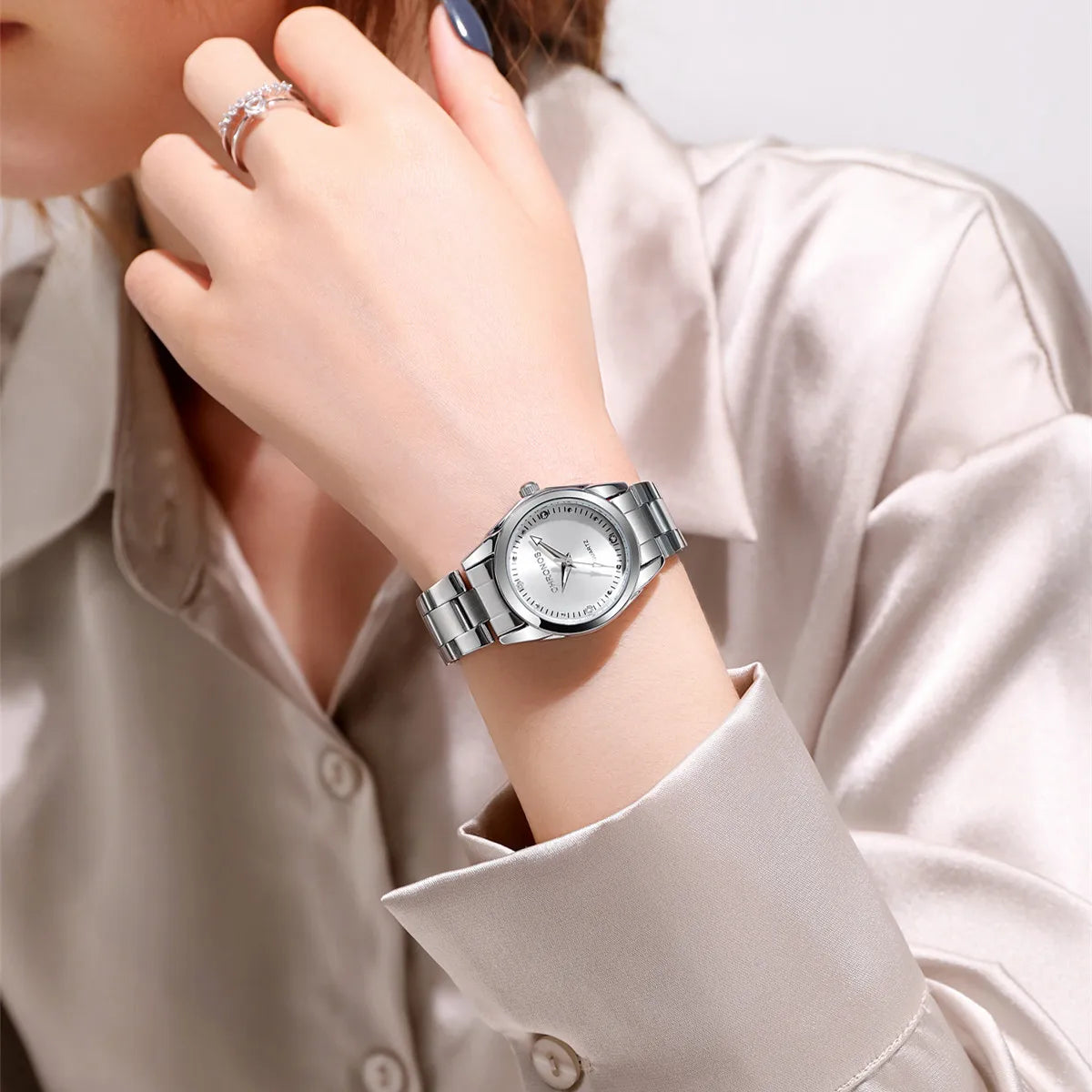 CHRONOS Women Watches Luxurious Quartz Sparkling Rhinestone Dial Dress Wristwatches for Ladies Relogio Feminino