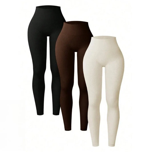 Women Thread Knitted Leggings Seamless Slim Tights High Waist Hip Lifting High Elastic Yoga Fitness Pants Gym Training Running