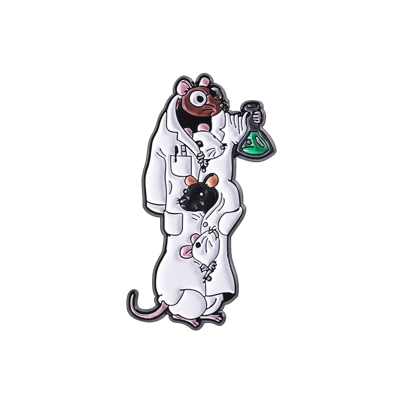 Cartoon Science Lab Mouse Enamel Pin Chemistry Laboratory Scientist Pharmacist Brooch Lapel Badge Jewelry Gift For Students