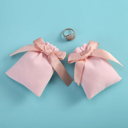 10pcs/lot 7x9cm Pink Velvet Ribbon Bag Drawstring Earrings Rings Necklace Bracelet  Wedding Christmas Gift Storage Pouches