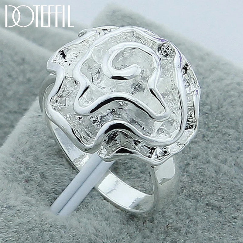 DOTEFFIL 925 Sterling Silver Rose Ring For Women Fashion Wedding Engagement Party Jewelry