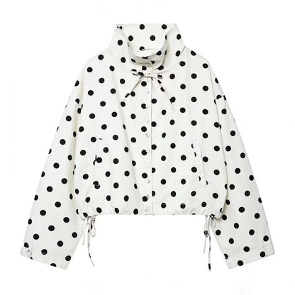 HH Woman Long Sleeve Pink Polka Dot Jacket Fashion Single Breasted High Collar Short Coat Women Spring Casual High Street Jacket