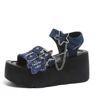 2026 Summer Women's Gothic Chunky Platform Wedges Sandals Chain Street Cool Slide Sandals Women Shoes Walking Comfy