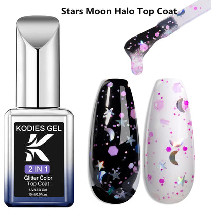 KODIES GEL Diamond Top Coat for Nail Varnish 15ML Super Shine UV Gel Nail Polish Soak Off Semi Permanent Glitter Topcoat No Wipe
