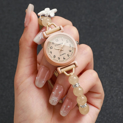 Fashion Butterfly Pendant Women Quartz Watch Girls Students Beads Strap Wristwatch Relogio Feminino Clock Gift (Without Box