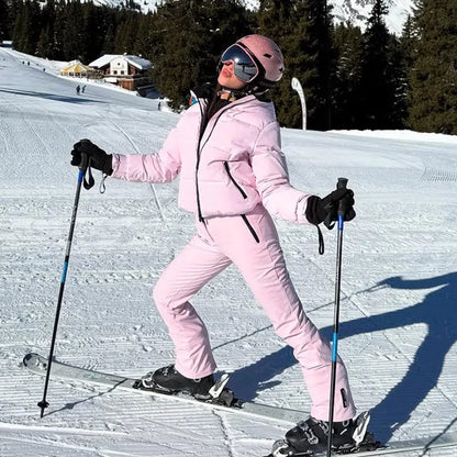 Warm Women's Skiwear Jumpsuit With Belt Stand Collar Full Sleeve Zipper Straight Thicken Jumpsuits 2026 Winter Lady Chic Clothes