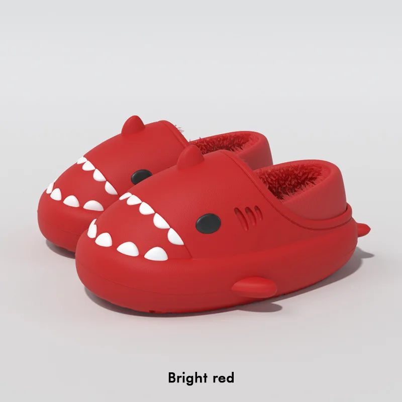Litfun Fuzzy Shark Slippers For Women Men Winter Indoor Plush Cartoon Cotton Shoes New Outdoor Adults Kids Waterproof Furry Shoe
