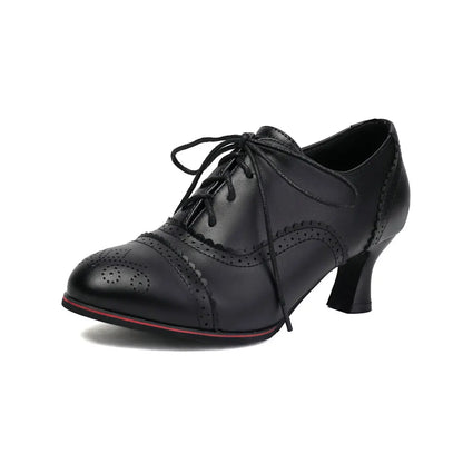 Women's Kitten Heels Oxford Pumps Retro Victorian Style Vintage Mid-Heels Lace Up Brogues Witch Costume Cosplay Shoes