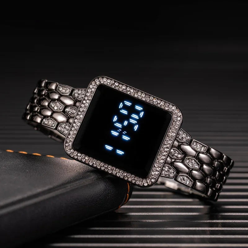 Luxury Diamond Digital Watches for Woman Simple Touch Screen Women LED Watch Fashion Steel Strap Ladies Watch Gift Reloj Mujer
