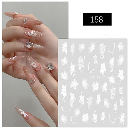 5D Embossed Nail Art Decals Elegant Petals Florals Daisy Flowers Leaves Adhesive Sliders Stickers For Manicure Tips Decoration