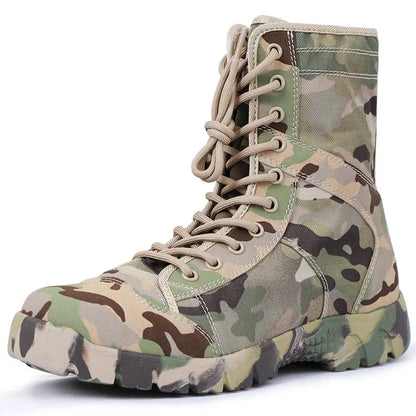 Waterproof Men Lace Up Boots Outdoor Botas Breathable Canvas Camouflage Tactical Combat Desert Ankle Shoes D139