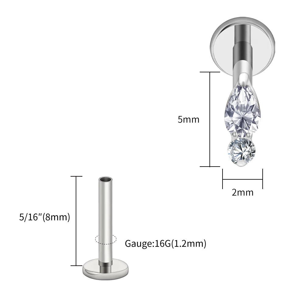 Right Grand ASTM F136 Titanium Teardrop Opal Cartilage Earring 16G Tiny Round CZ Forward Helix Labret Stud Piercing Jewelry
