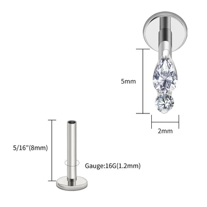 Right Grand ASTM F136 Titanium Teardrop Opal Cartilage Earring 16G Tiny Round CZ Forward Helix Labret Stud Piercing Jewelry