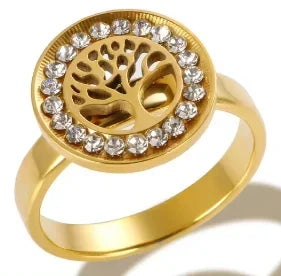 Crystal High End Non Tarnish Fashion Geometric Open Gold Plated Stainless Steel Rings for Women Wedding Ring Jewelry