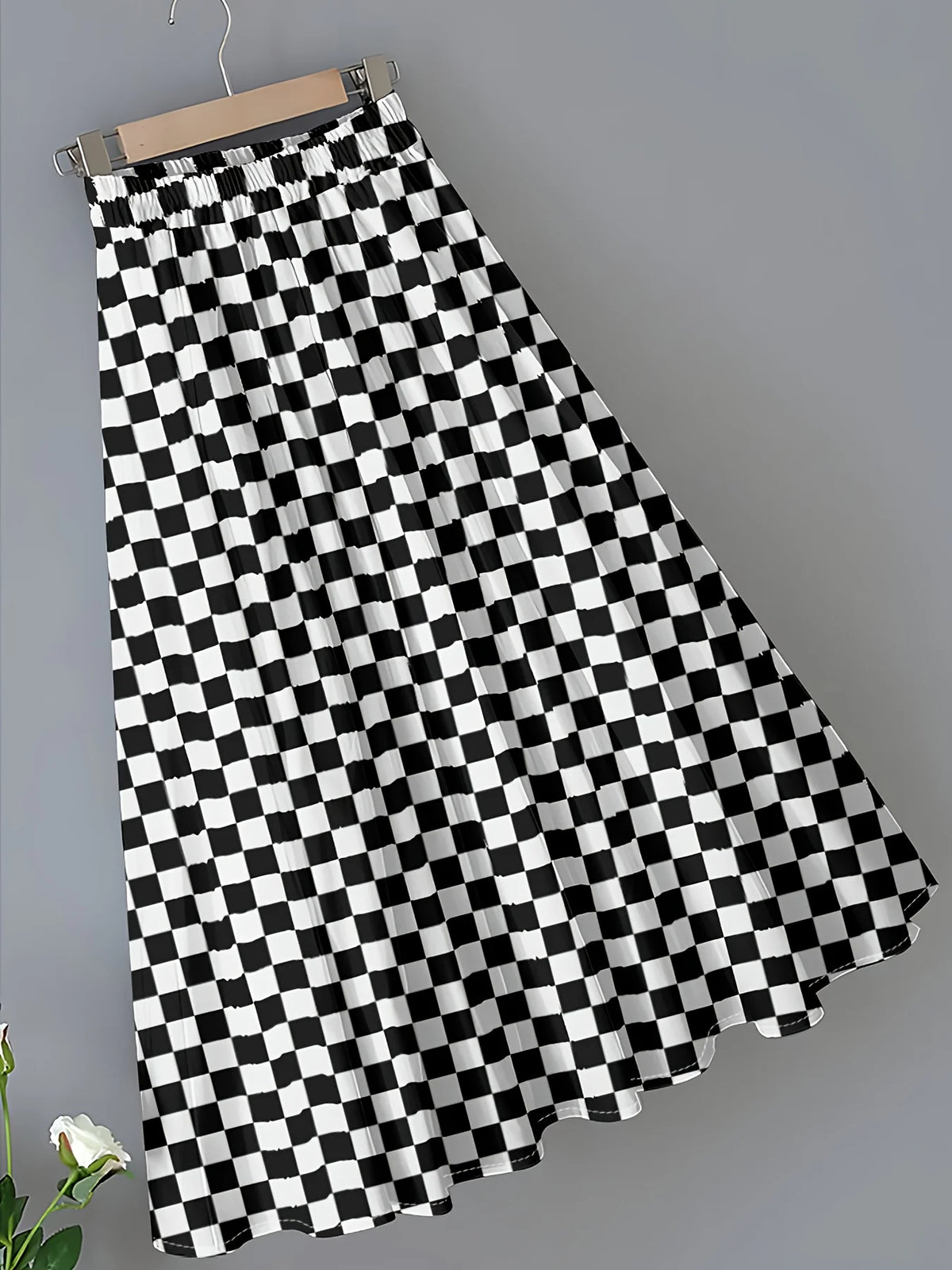 Printed Design Four Seasons Black and White Chessboard Pattern Casual Style Half Skirt