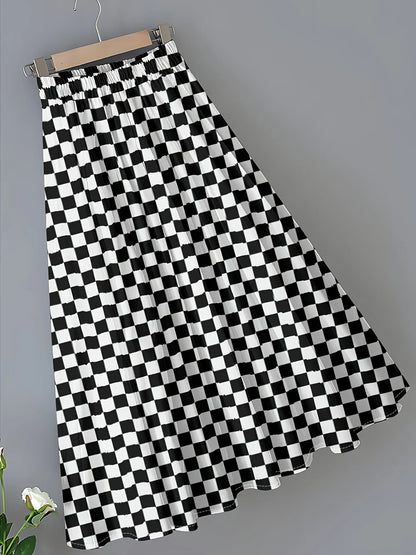 Printed Design Four Seasons Black and White Chessboard Pattern Casual Style Half Skirt