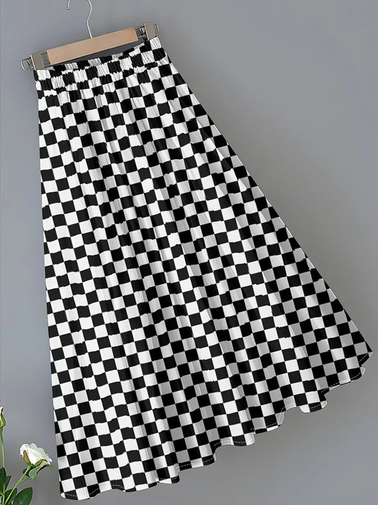 Printed Design Four Seasons Black and White Chessboard Pattern Casual Style Half Skirt