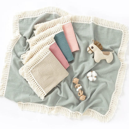 Cotton Muslin Swaddle Blankets for Newborn Baby Tassel Receiving Blanket New Born Swaddle Wrap Infant Sleeping Quilt Bed Cover