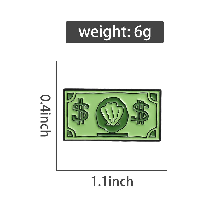 Green USD Symbol Enamel Pin Custom Wealth Money Cartoon Cute Anime Currency Brooches Lapel Badges Jewelry Kid Fans Gift
