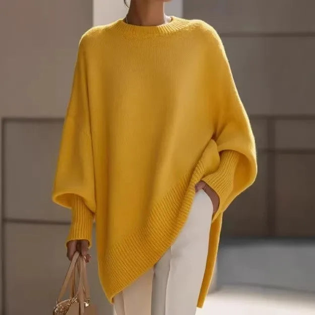 New women's autumn and winter round neck long-sleeved tops knitted pullover loose lazy style solid color women's casual sweater