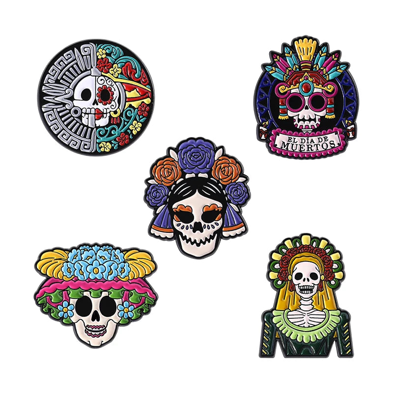 La Calavera Catrina Mexico Day Of The Dead Enamel Pins Custom EL DIA DE MUERTOS Festival Skull Brooches Lapel Badge Jewelry Gift