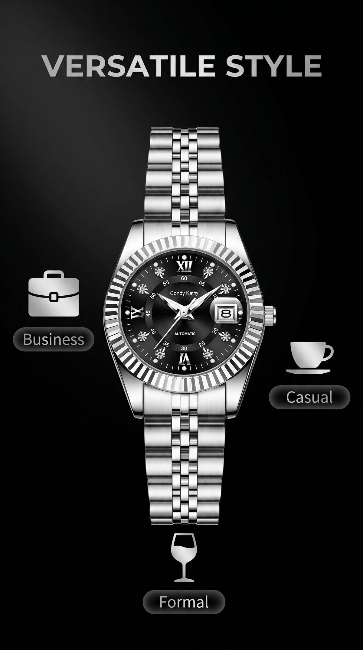 CANDY KATHY Fashion Women's Wristwatch Waterproof Luminous Date Elegant Ladies Watches Stainless Steel Quartz Watch For Women Reloj