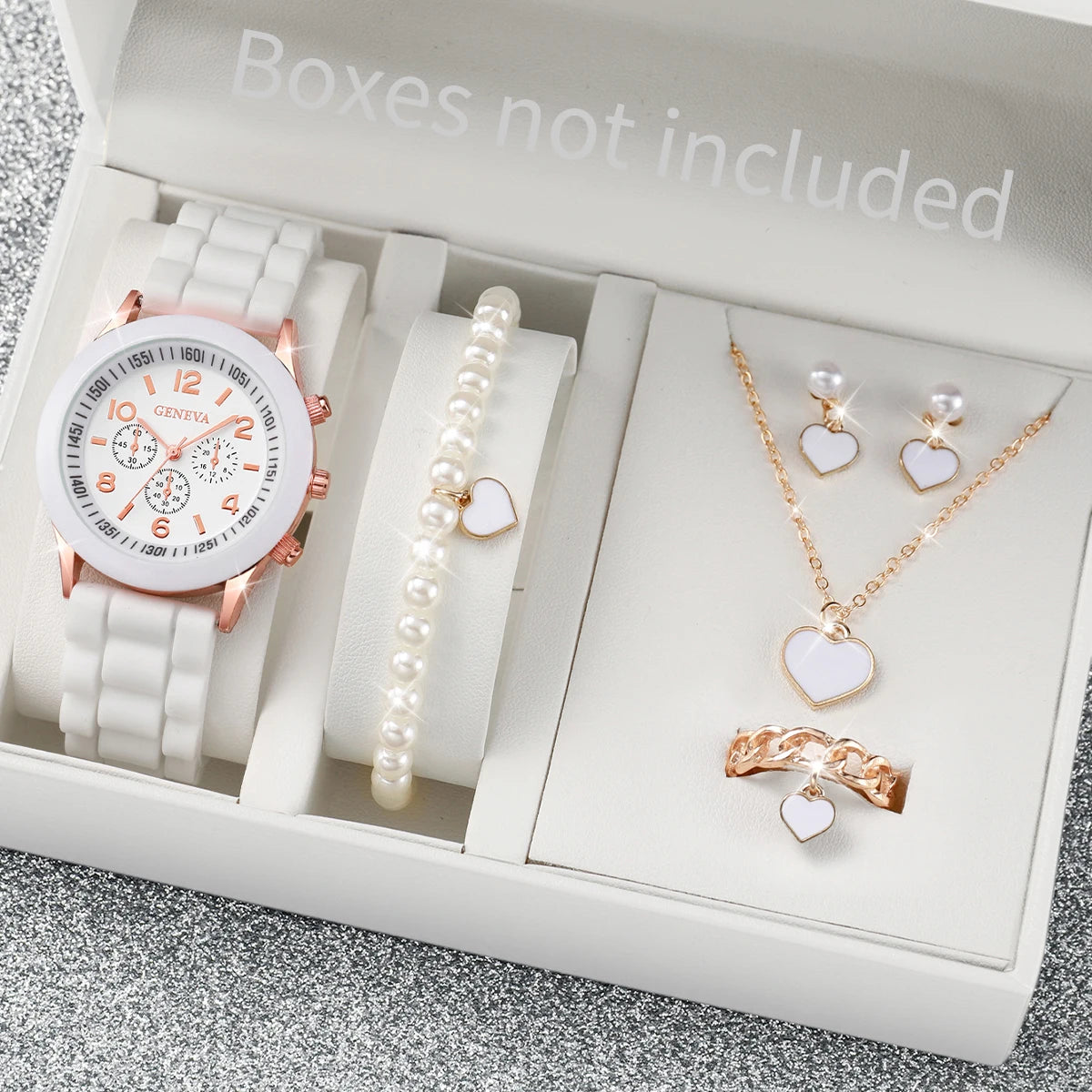 5/6PCS Fashion Women Watches Casual Silicone Band Ladies Quartz Watch Jewelry Set Relogios Feminino Girls Clock Gift（Without Box