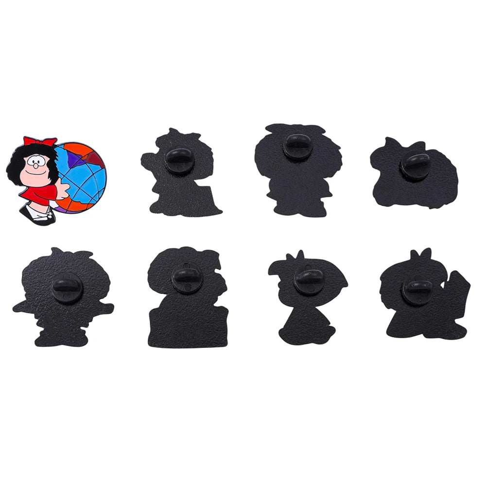 8 Pcs Anime Mafalda Cute Character Brooch Individuality Enamel Pin Backpack Clothing Jewelry Metal Badge Accessories Gift