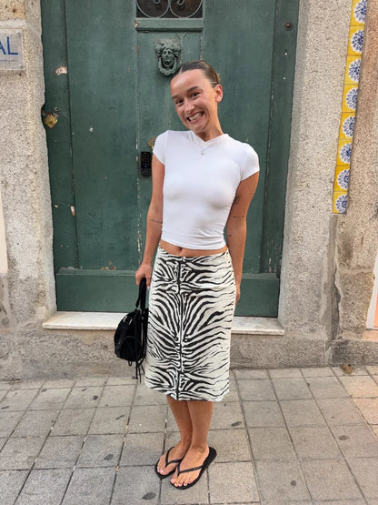 Zebra Striped Printing Midi Skirts Women High Waist Straight Skirt Female 2026 Autumn New Chic Fashion Casual Street Lady Outfit