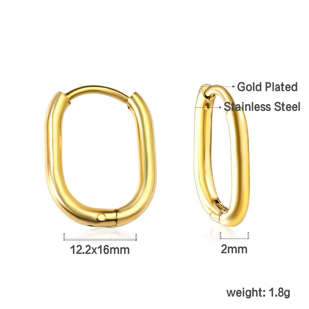 LUXUSTEEL Simple Rectangle U-Shaped Round Cirlcle Hoop Earrings For Women 12/14/16MM Anti-allergy Earrings