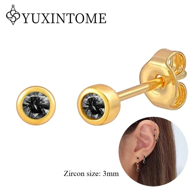 925 Sterling Silver Ear needles Crystal Zircon Small studs Earrings for Women gold-plated round Piercing Earrings New in 2022
