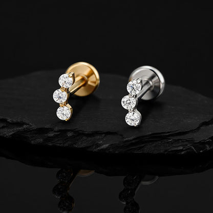 Right Grand ASTM F136 Titanium Triple CZ Helix Tragus Flat Back Earring 16G Dainty Ear Climber Cartilage Stud Piercing Jewelry
